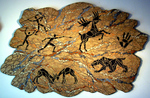 Mosaikkunst aus Fliesenstücken auf Spanplatte,Mittleres Bild des Triptychons "Steinzeit-Die Jagd",mit Aufhängevorrichtung, 103 / 163cm, UNIKAT, PREIS auf Anfrage