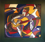 Mosaik aus handbearbeiteten Fliesenstücken auf Spanplatte, M.Haag 2006, 89/84cm, UNIKAT, VERKAUFT