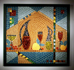 Mosaikkunst aus Fliesen und Glas auf Spanplatte,mit Aufhängevorrichtung, 76/71cm, UNIKAT, PREIS auf Anfrage
